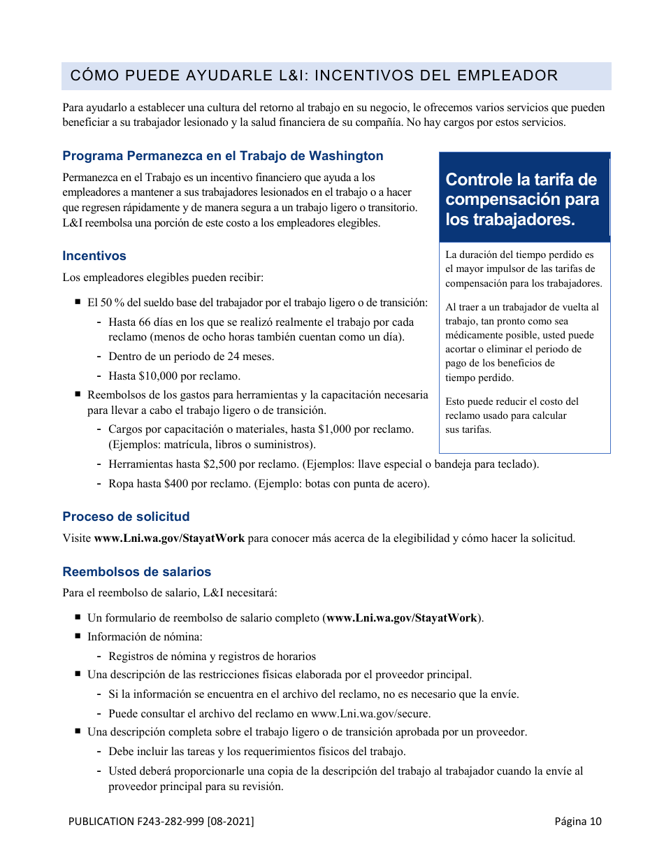 Formulario F243-282-999 Guia De Herramientas Para El Retorno Al Trabajo - Washington (Spanish), Page 11