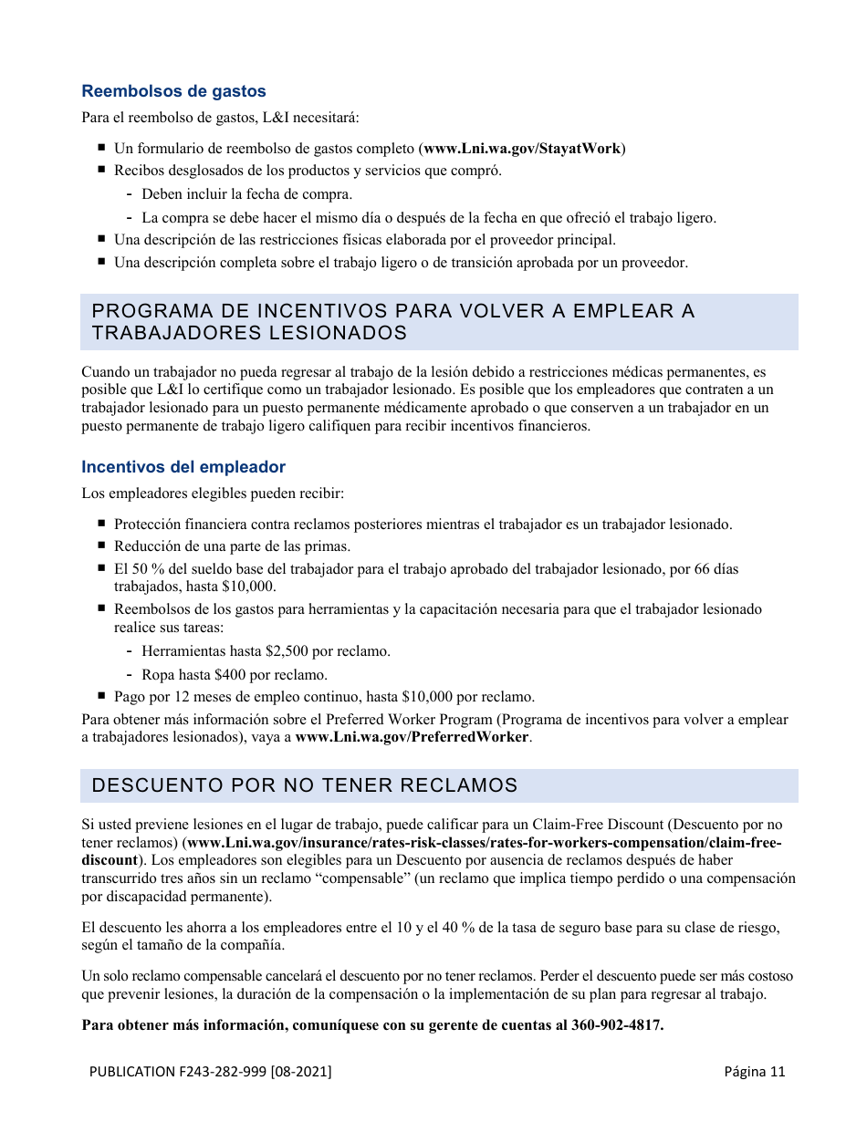 Formulario F243-282-999 Guia De Herramientas Para El Retorno Al Trabajo - Washington (Spanish), Page 12