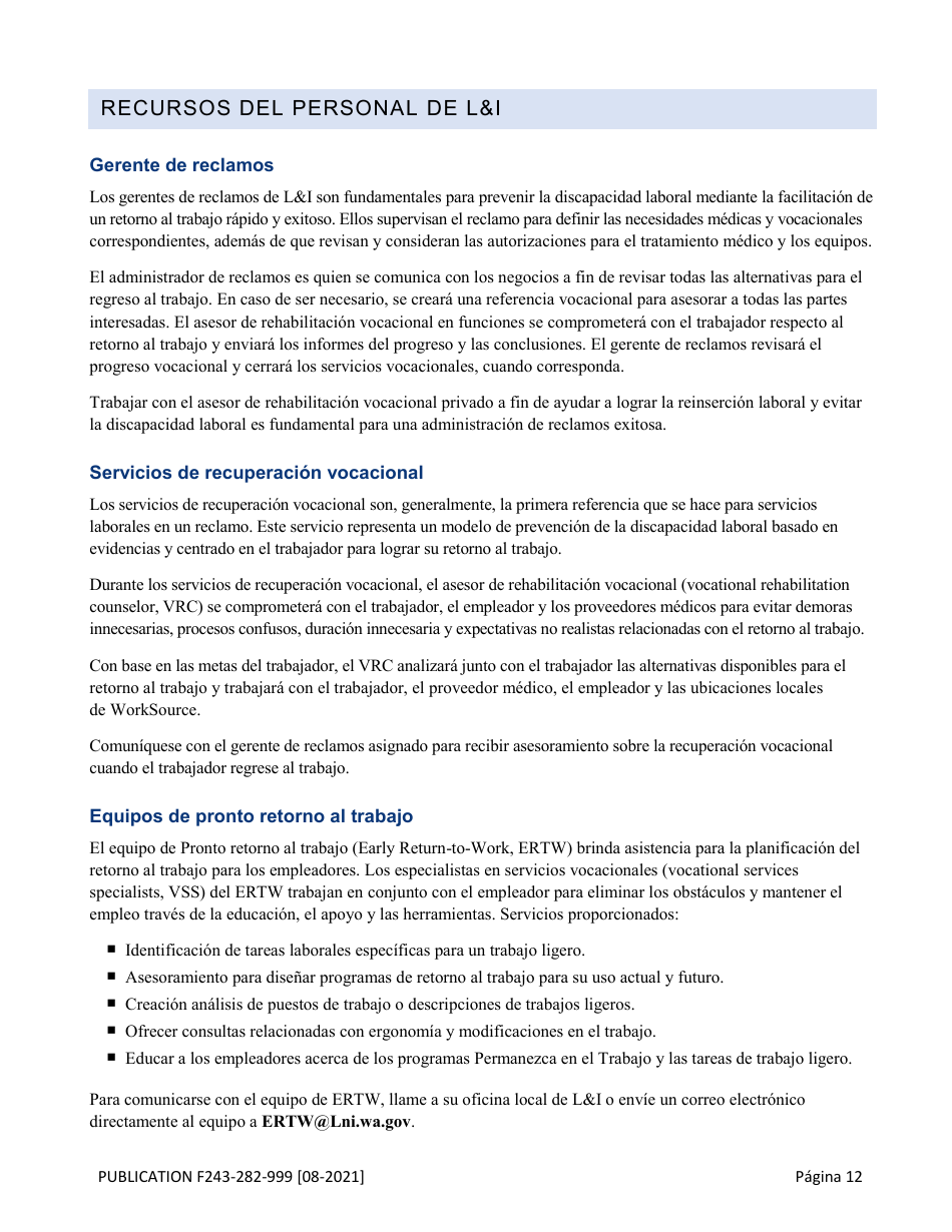Formulario F243-282-999 Guia De Herramientas Para El Retorno Al Trabajo - Washington (Spanish), Page 13