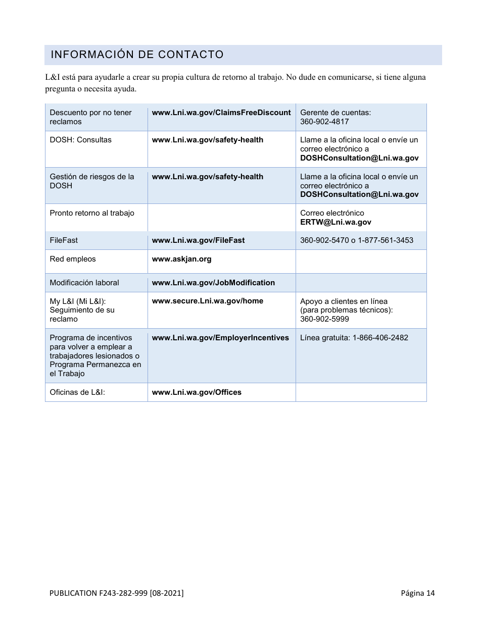 Formulario F243-282-999 Guia De Herramientas Para El Retorno Al Trabajo - Washington (Spanish), Page 15