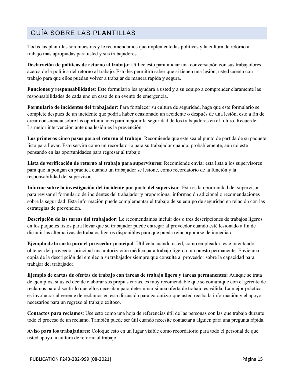 Formulario F243-282-999 Guia De Herramientas Para El Retorno Al Trabajo - Washington (Spanish), Page 16