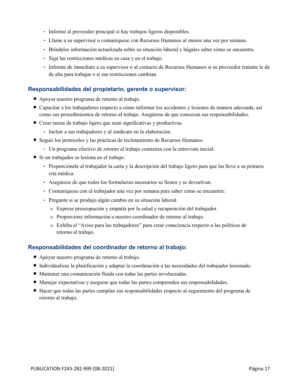Formulario F243-282-999 Guia De Herramientas Para El Retorno Al Trabajo - Washington (Spanish), Page 18