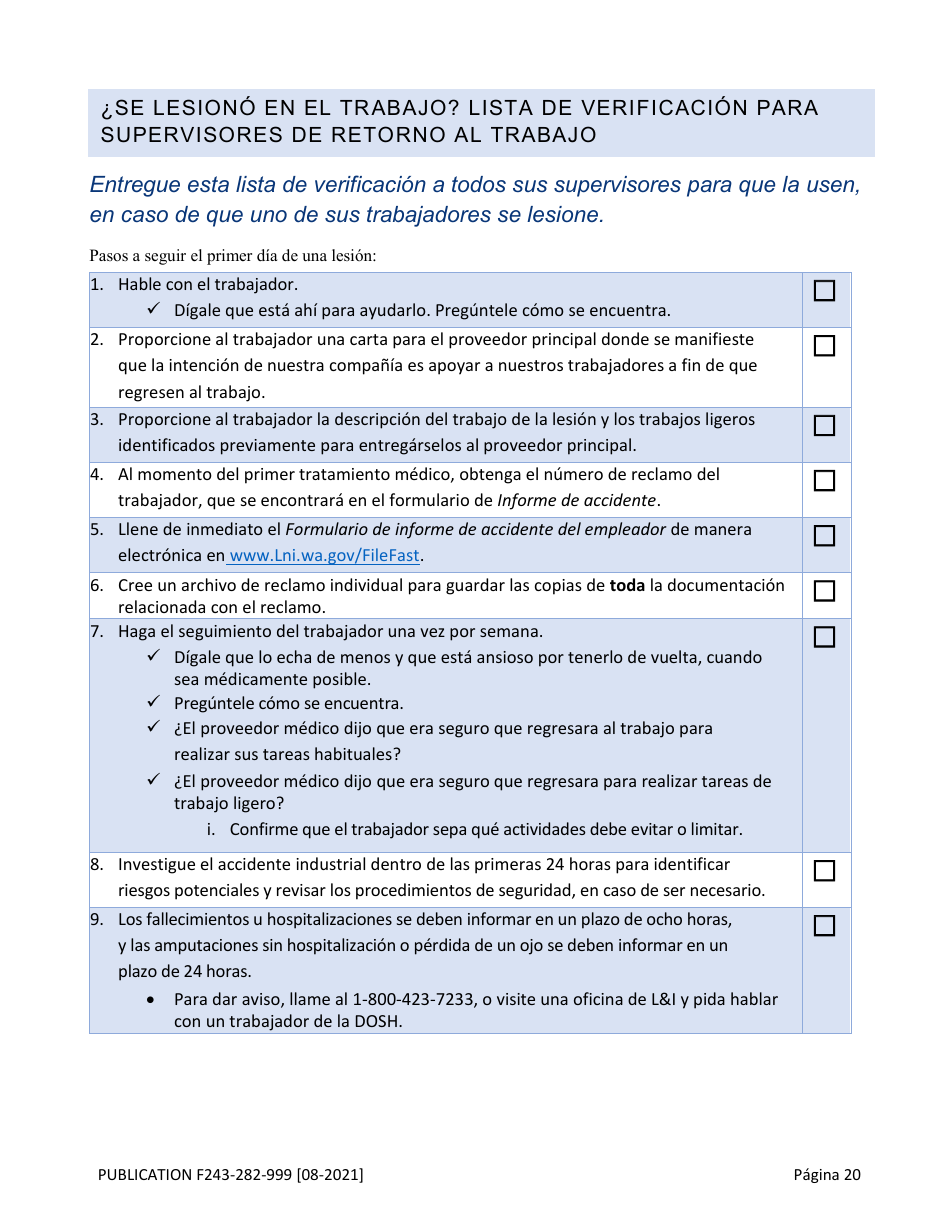 Formulario F243-282-999 Guia De Herramientas Para El Retorno Al Trabajo - Washington (Spanish), Page 21