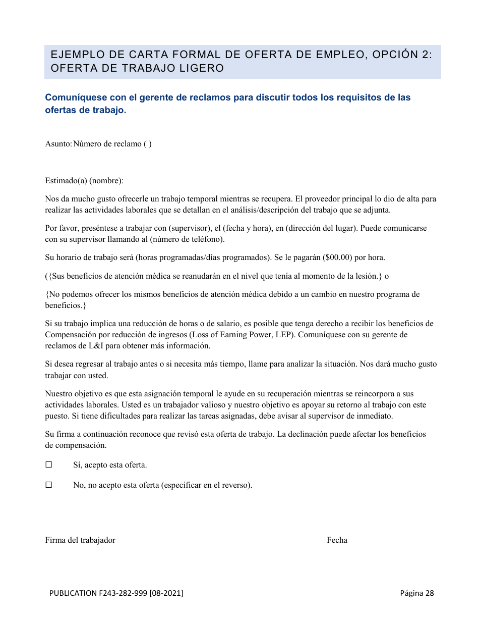 Formulario F243-282-999 Guia De Herramientas Para El Retorno Al Trabajo - Washington (Spanish), Page 29