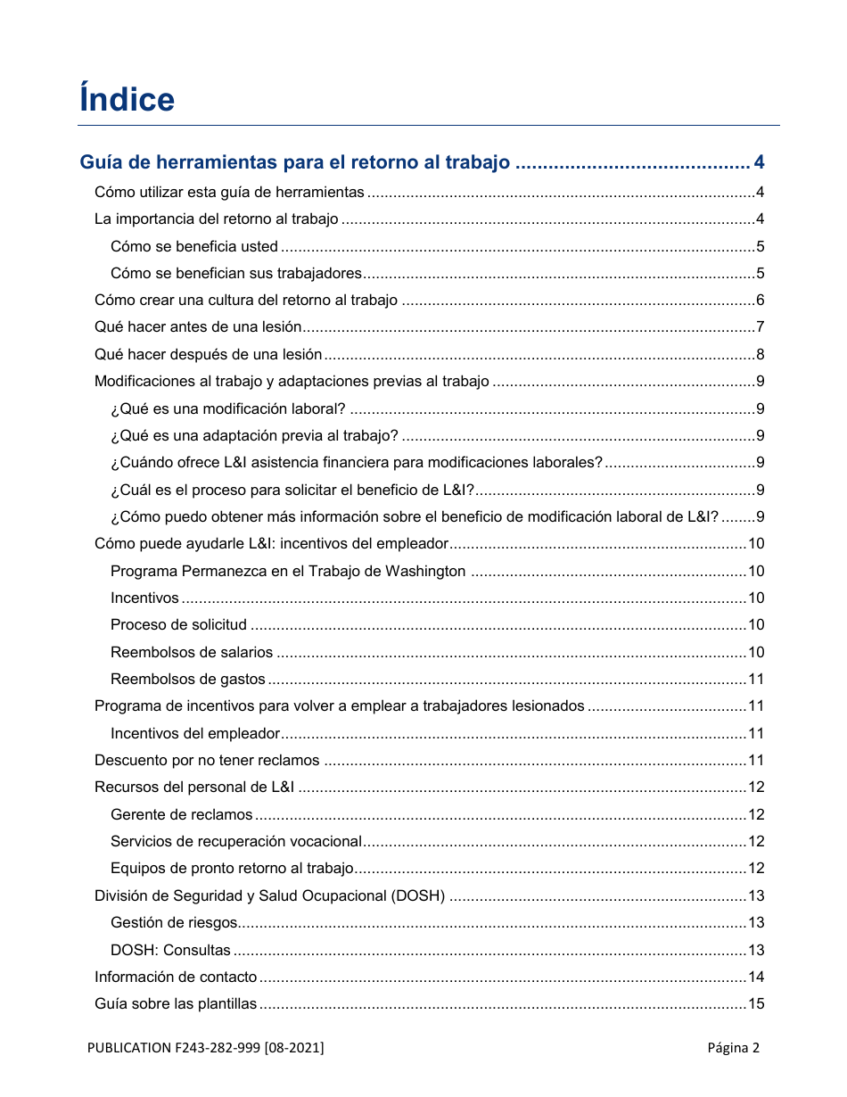 Formulario F243-282-999 Guia De Herramientas Para El Retorno Al Trabajo - Washington (Spanish), Page 3