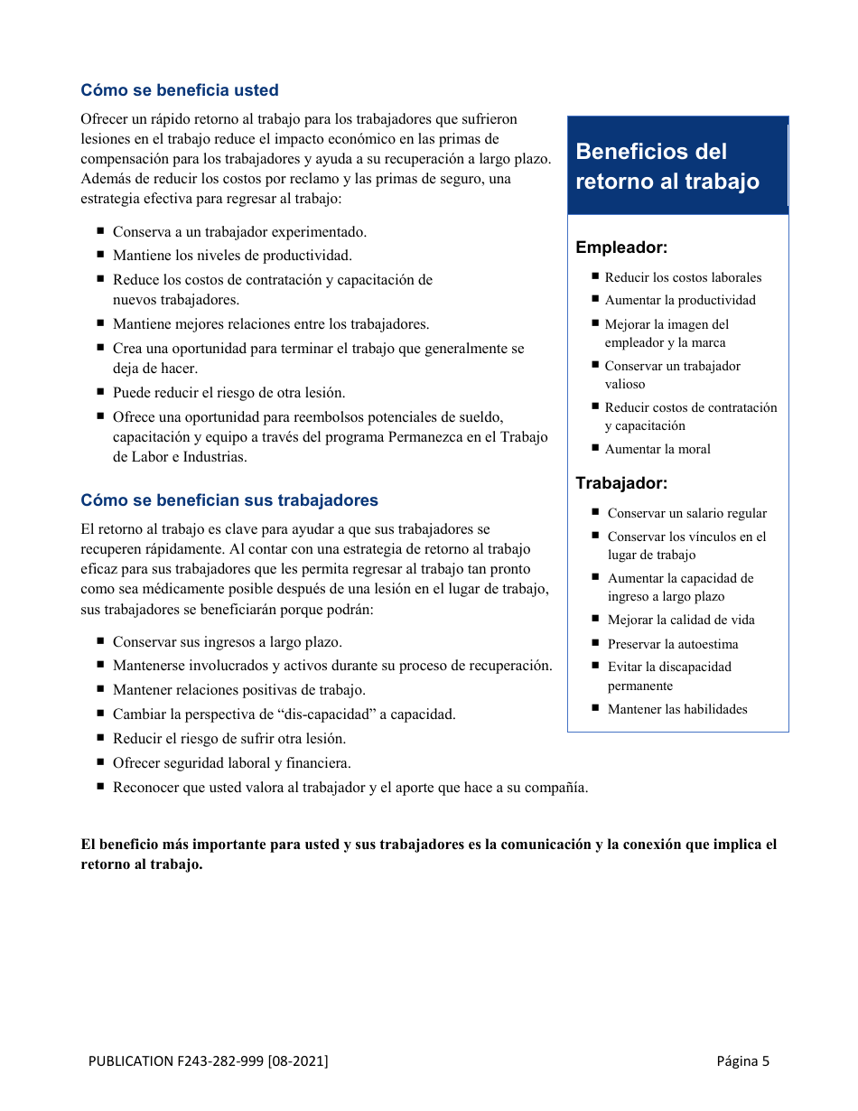 Formulario F243-282-999 Guia De Herramientas Para El Retorno Al Trabajo - Washington (Spanish), Page 6
