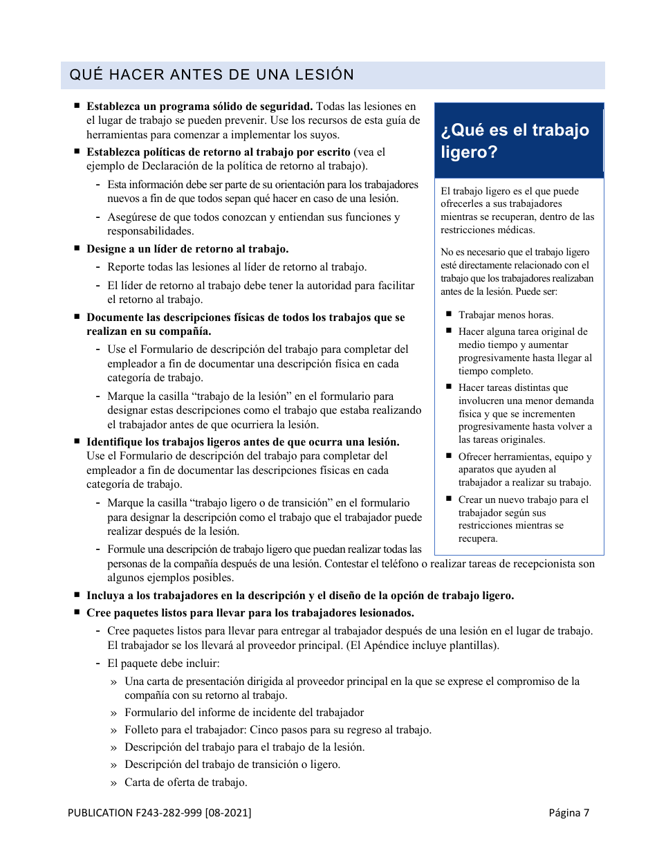 Formulario F243-282-999 Guia De Herramientas Para El Retorno Al Trabajo - Washington (Spanish), Page 8