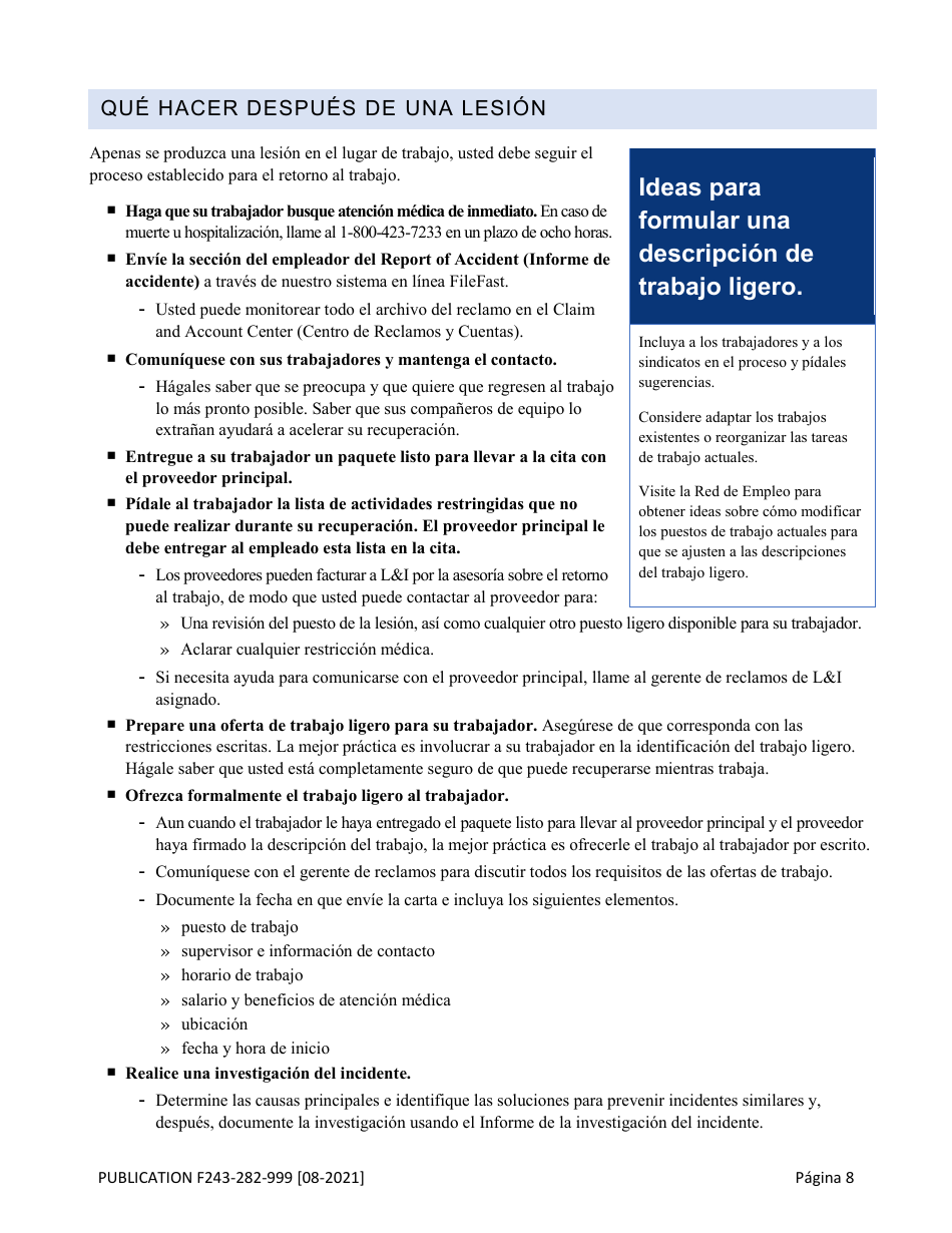 Formulario F243-282-999 Guia De Herramientas Para El Retorno Al Trabajo - Washington (Spanish), Page 9