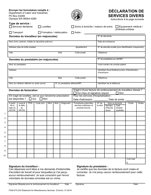 Form F245-072-232 Statement for Miscellaneous Services - Washington (French)