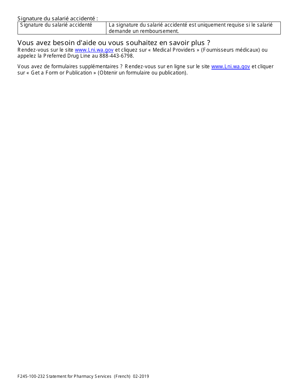 Form F245-100-232 Statement for Pharmacy Services - Washington (French), Page 3