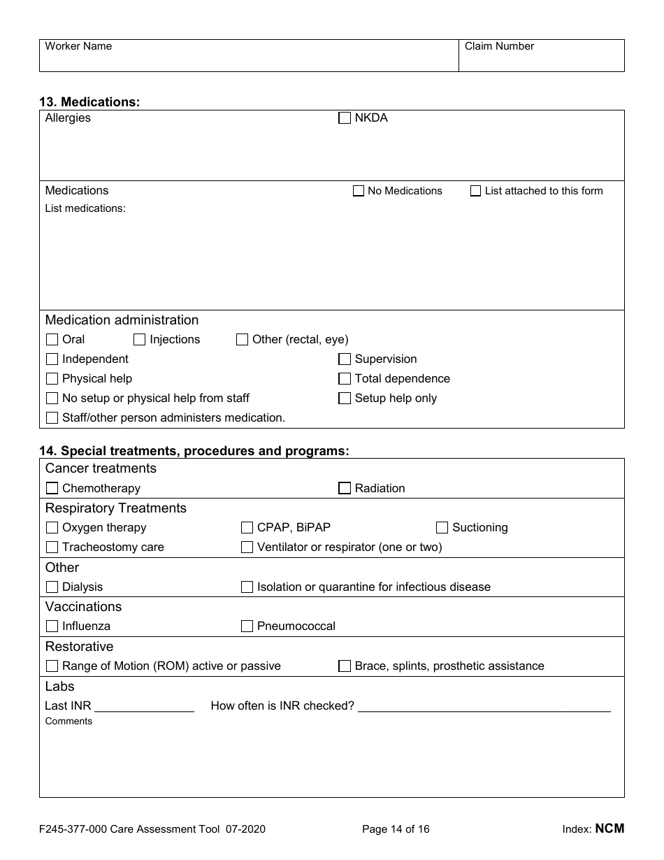 Form F245-377-000 Care Assessment Tool - Washington, Page 14