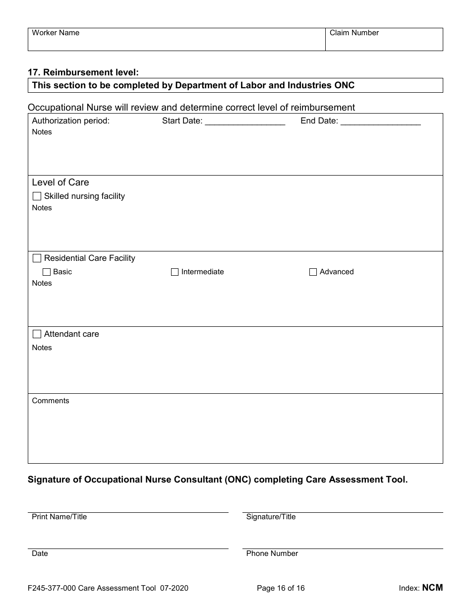 Form F245-377-000 Care Assessment Tool - Washington, Page 16