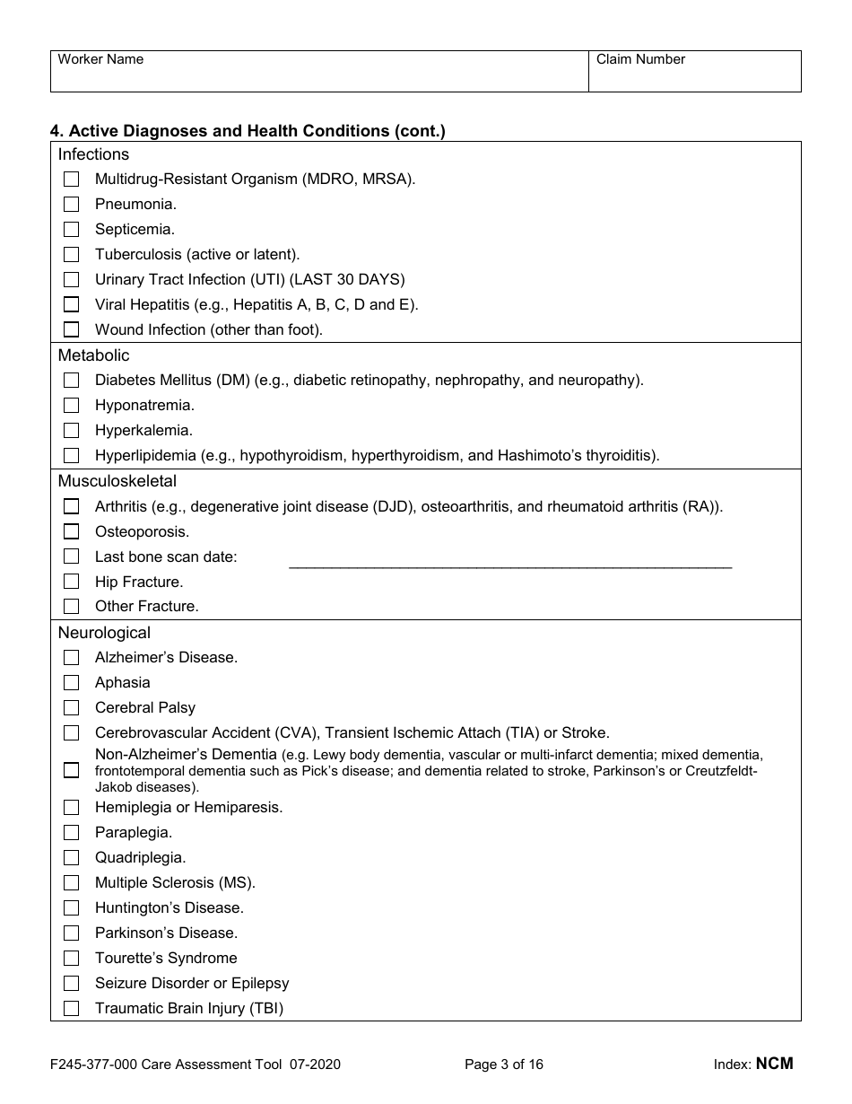Form F245-377-000 Care Assessment Tool - Washington, Page 3