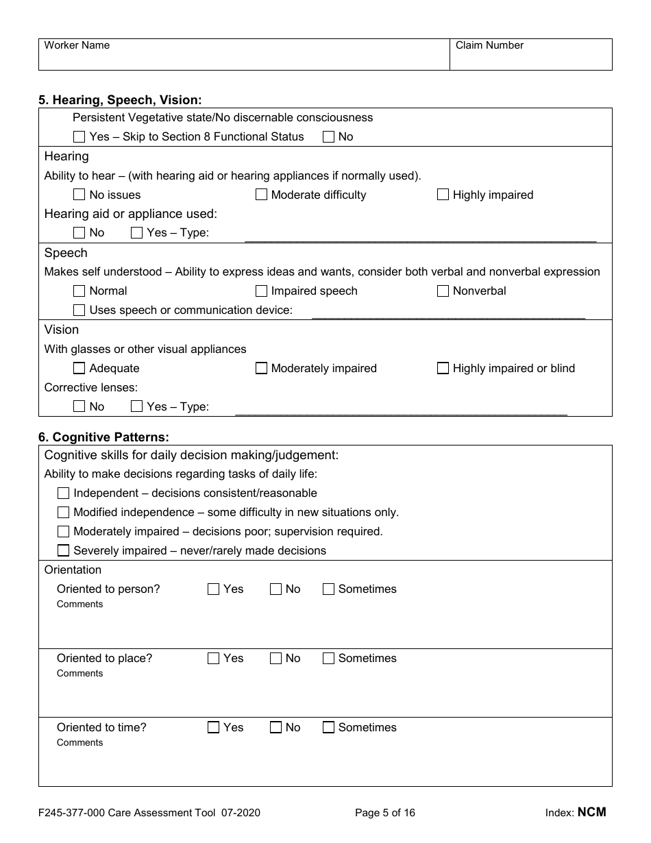 Form F245-377-000 Care Assessment Tool - Washington, Page 5