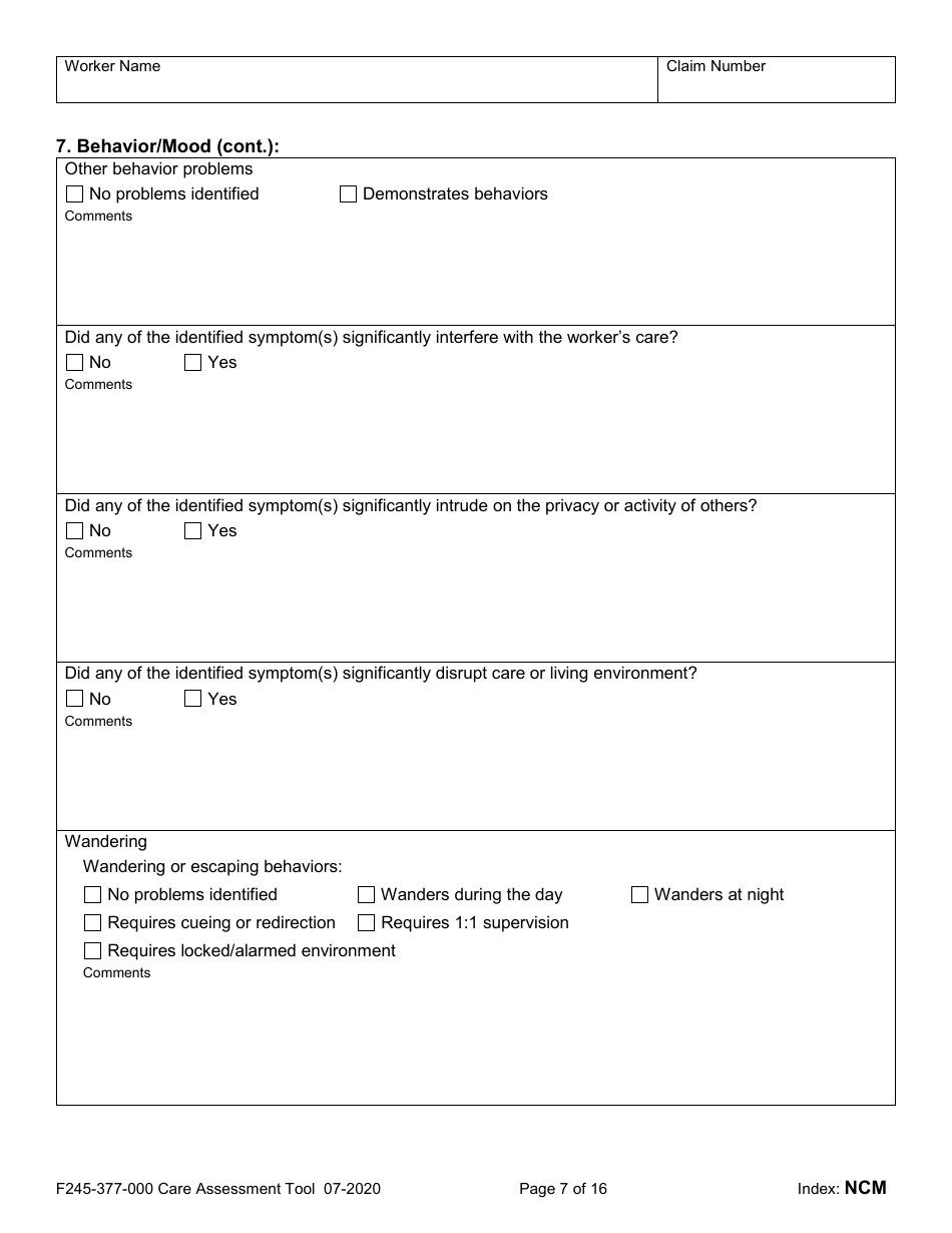 Form F245-377-000 Care Assessment Tool - Washington, Page 7
