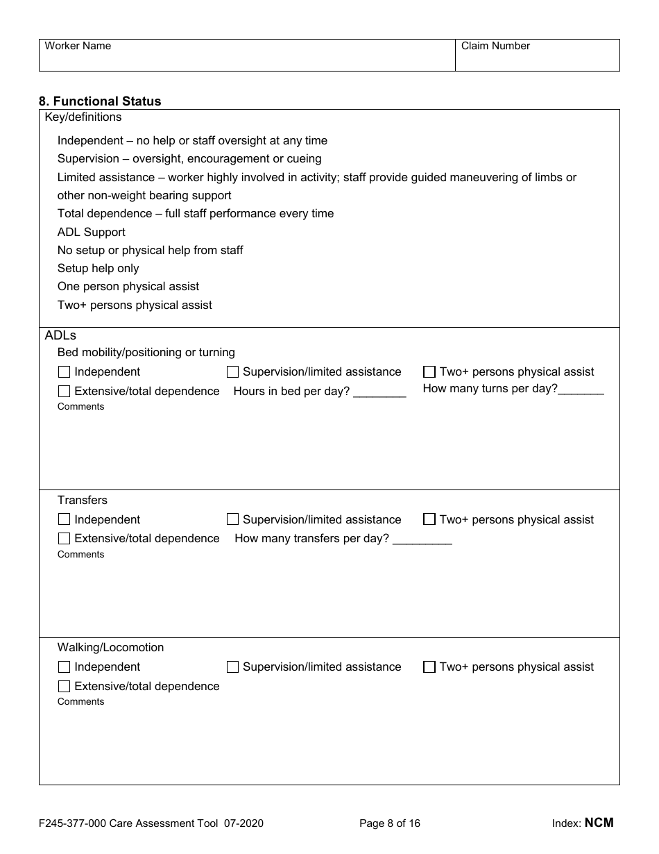 Form F245-377-000 Care Assessment Tool - Washington, Page 8