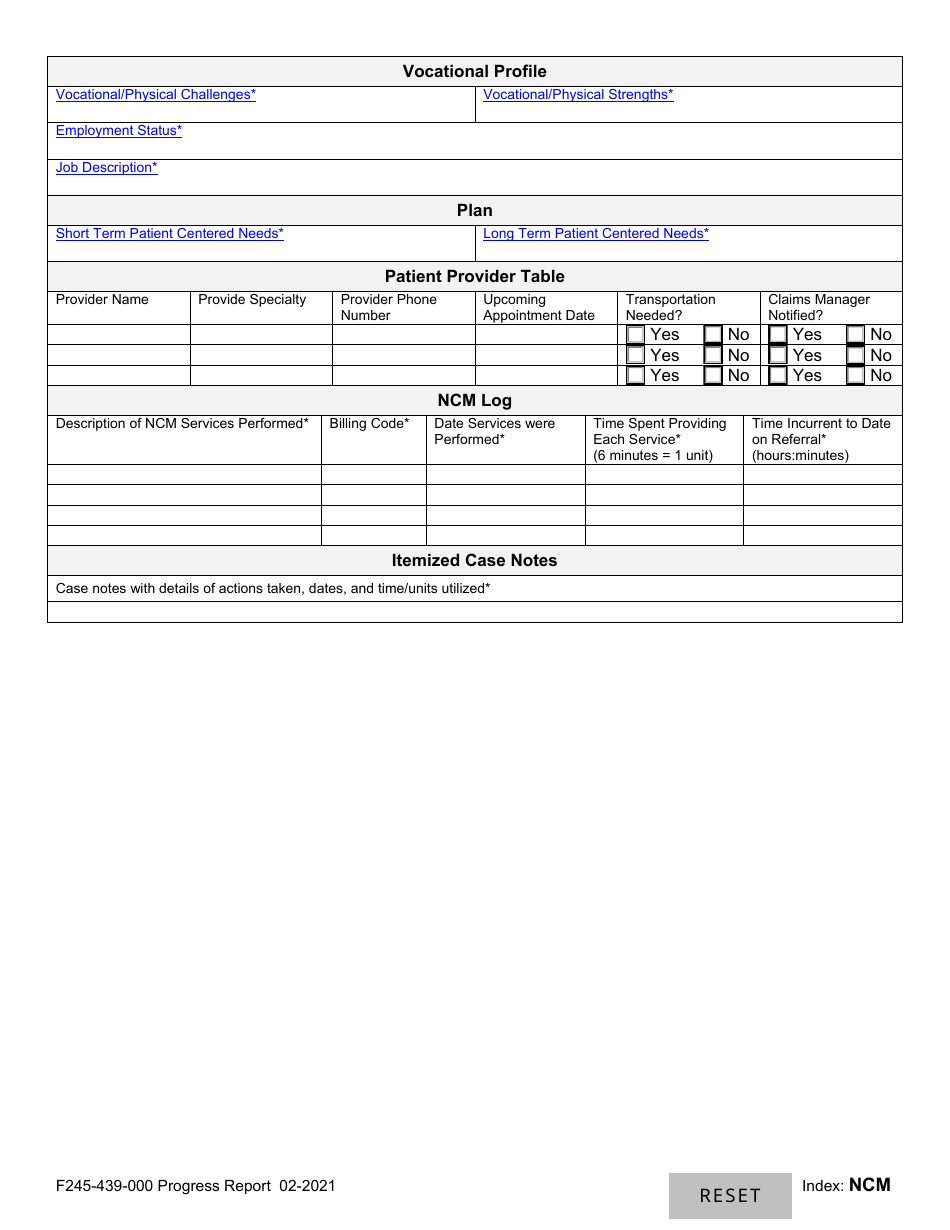 Form F245-439-000 Nurse Case Management (Ncm) Progress Report - Washington, Page 2