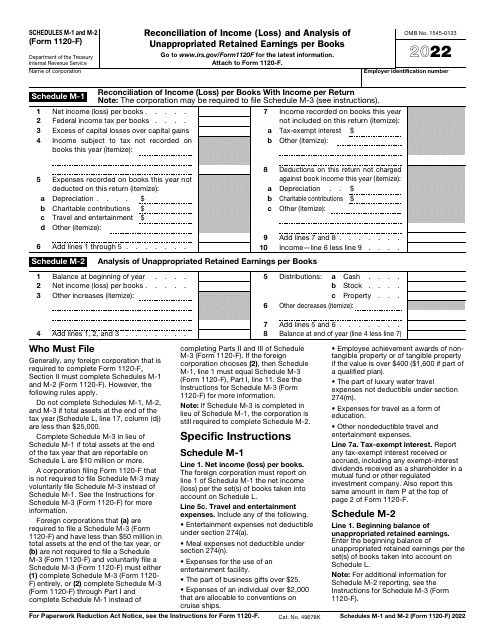 IRS Form 1120-F Schedule M-1, M-2 2022 Printable Pdf