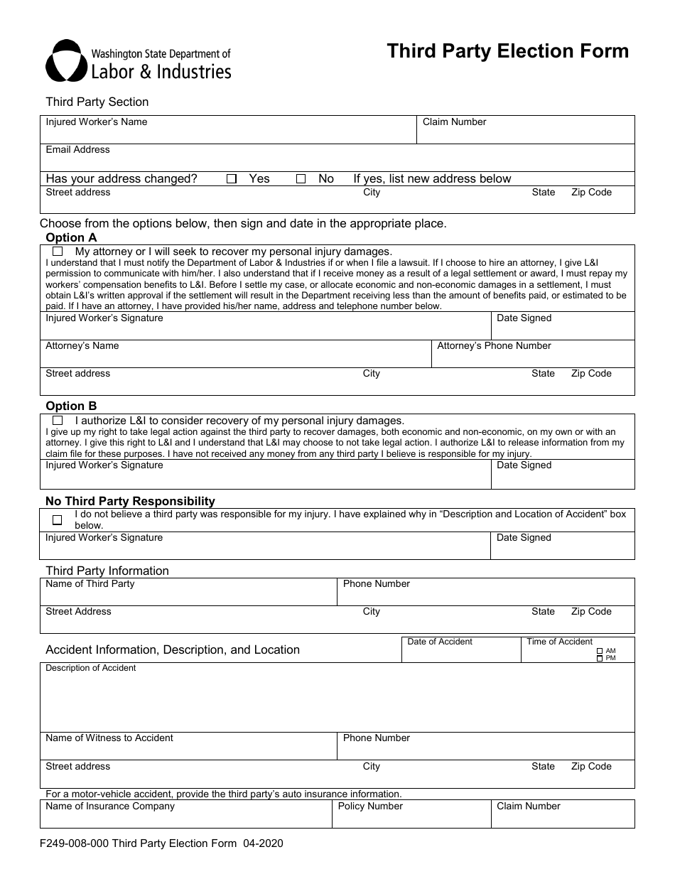 Form F249-008-000 Third Party Election Form - Washington, Page 3