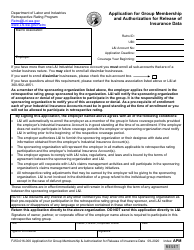 Document preview: Form F250-016-000 Application for Group Membership and Authorization for Release of Insurance Data - Washington