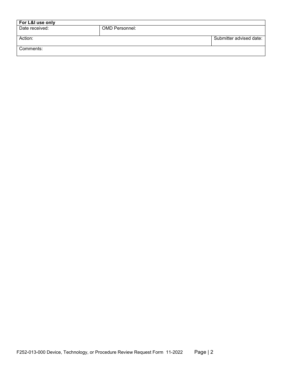 Form F252-013-000 Device, Technology, or Procedure Review Request Form - Washington, Page 2