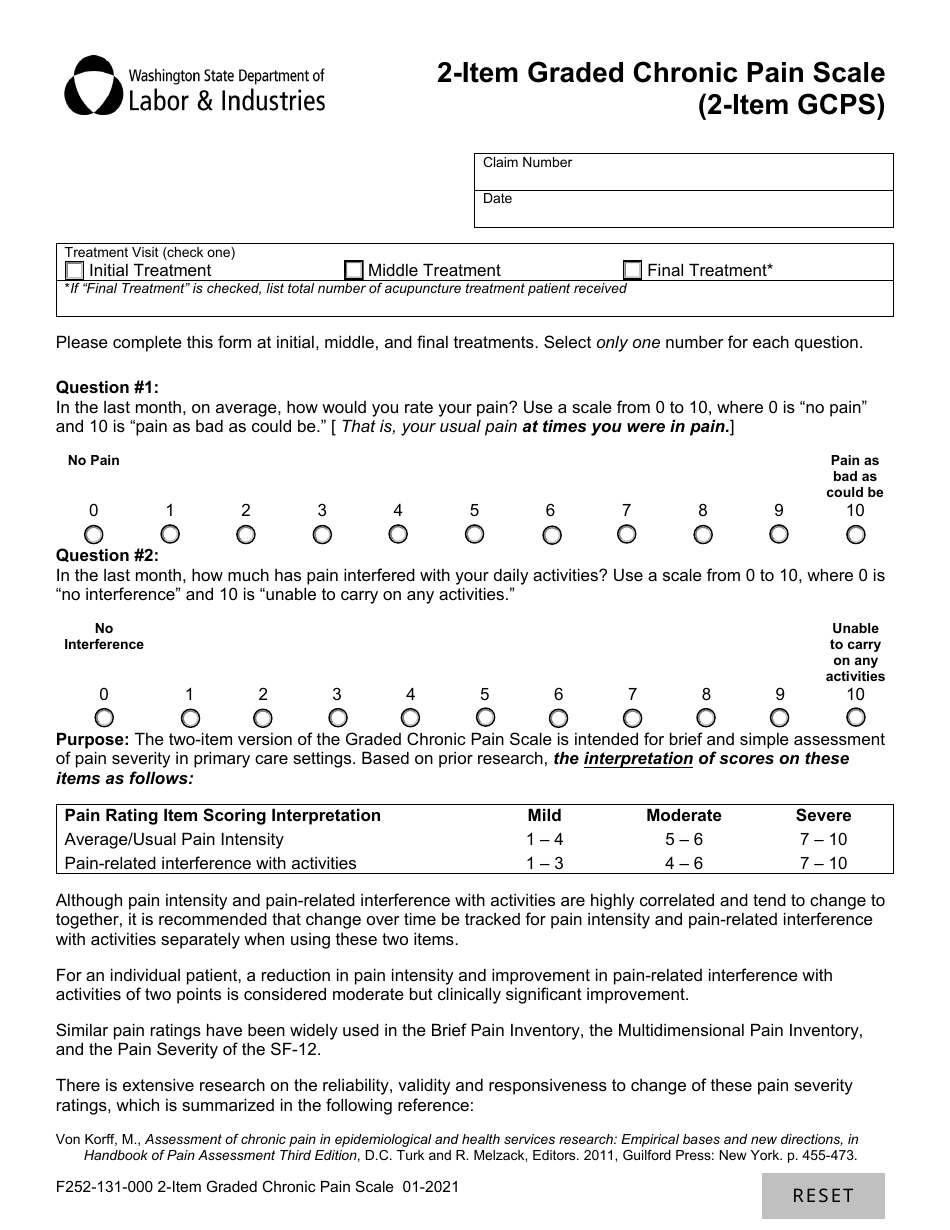 Form F252-131-000 2-item Graded Chronic Pain Scale (2-item Gcps) - Washington, Page 1