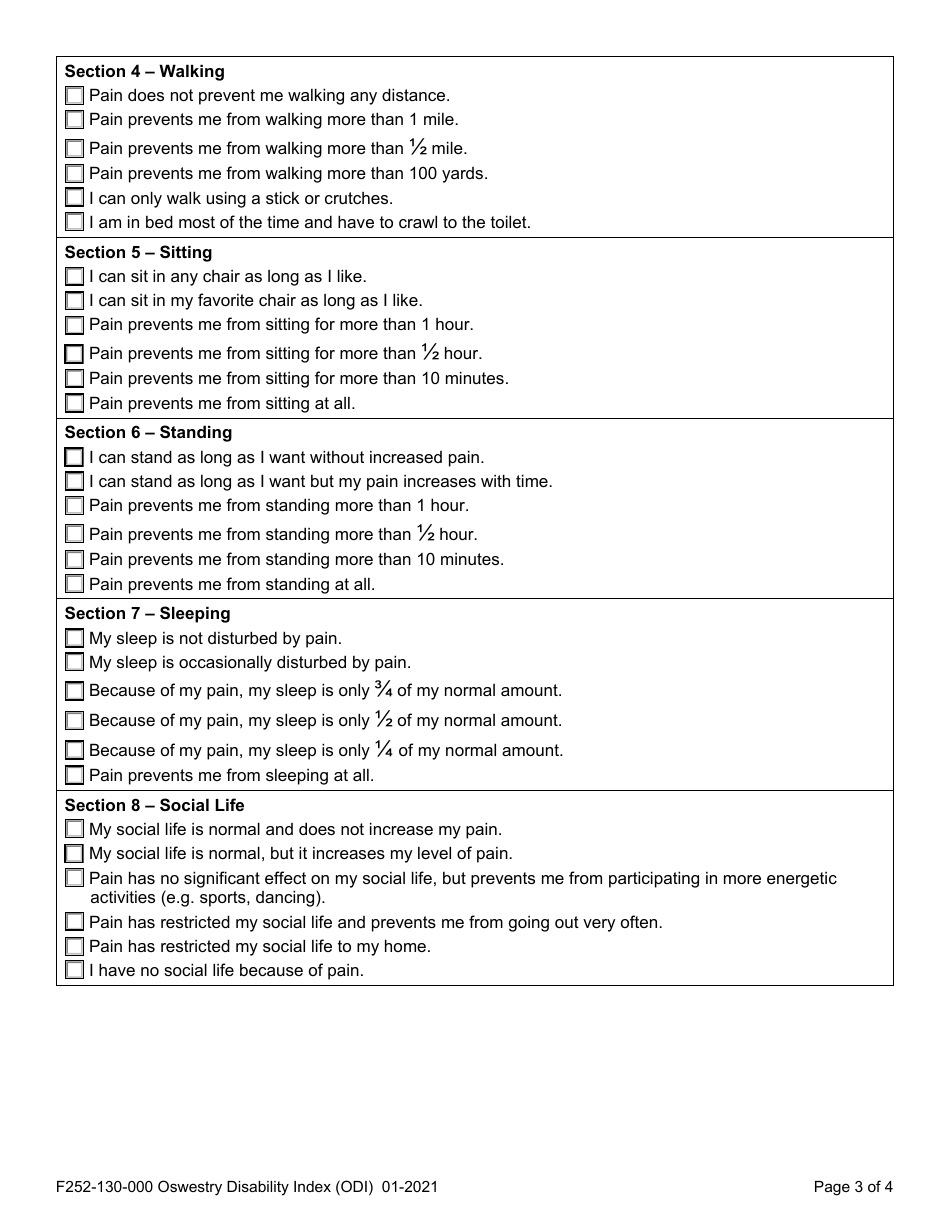 Form F252-130-000 Oswestry Disability Index - Washington, Page 3