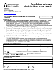 Formulario F262-009-999 Formulario De Reclamo Por Discriminacion De Seguro Industrial - Washington (Spanish)