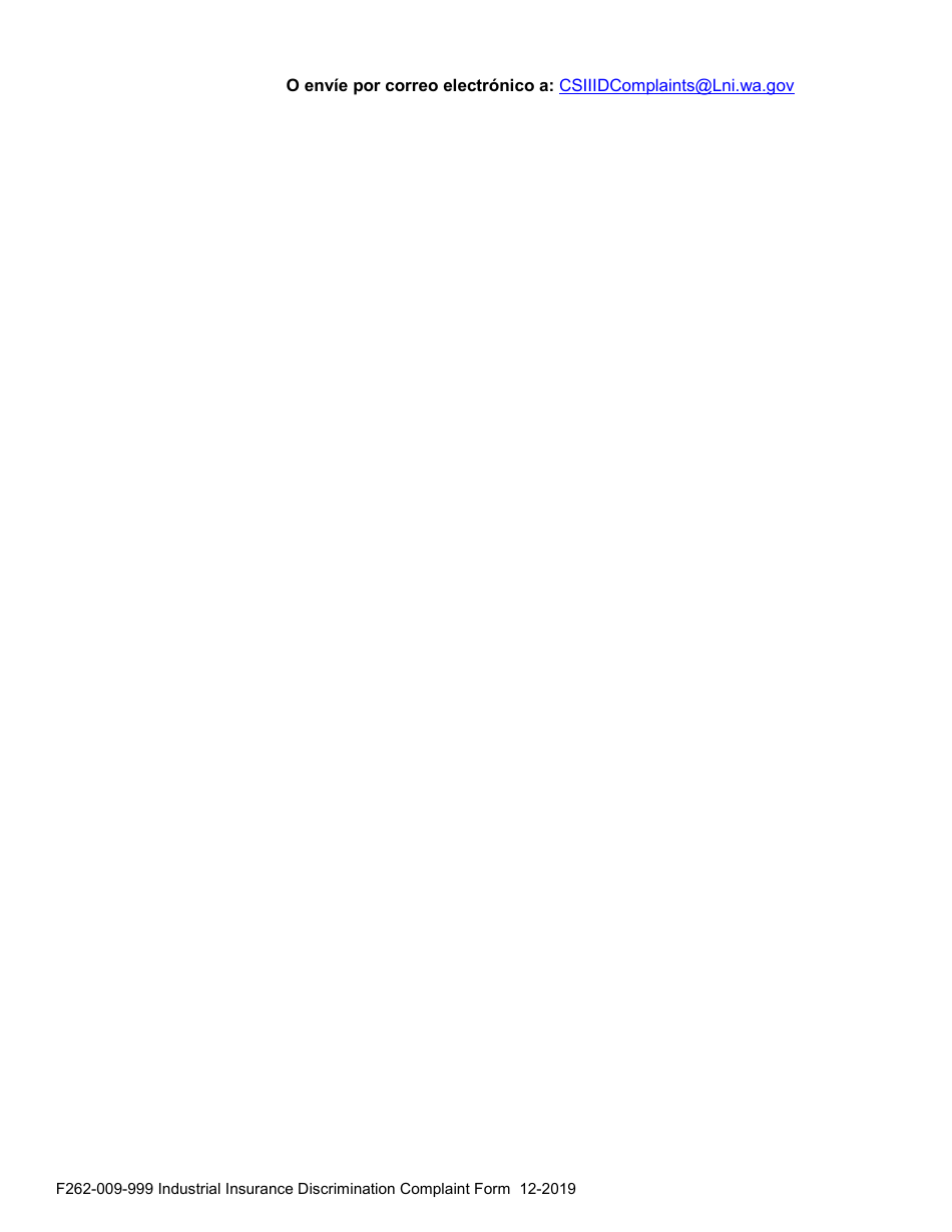 Formulario F262-009-999 Formulario De Reclamo Por Discriminacion De Seguro Industrial - Washington (Spanish), Page 3