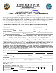 Document preview: Compact Mobile Food Operation Compact Mobile Storage Facility Letter of Agreement - County of San Diego, California