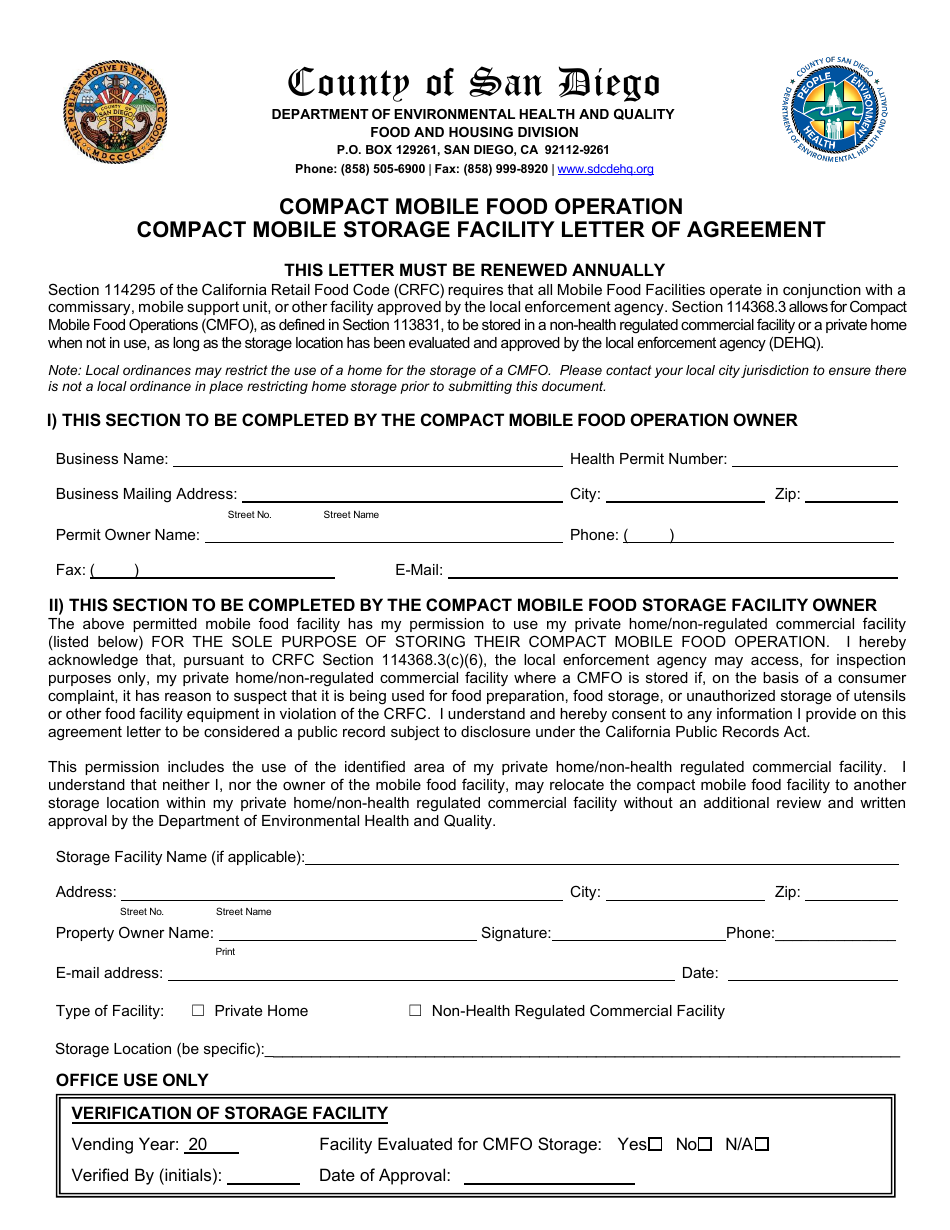 County of San Diego, California Compact Mobile Food Operation Compact