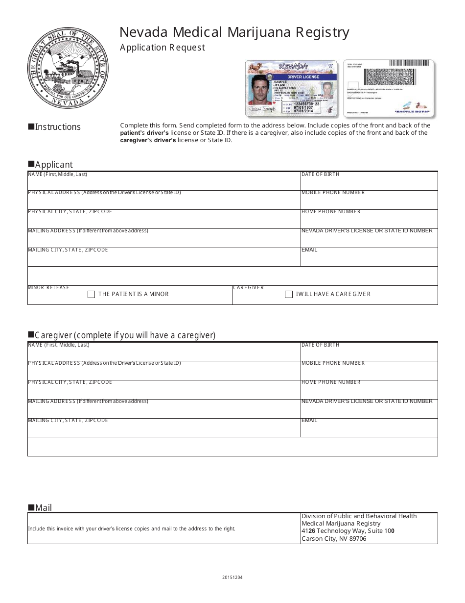 Nevada Medical Marijuana Registry Application Request - Nevada, Page 1