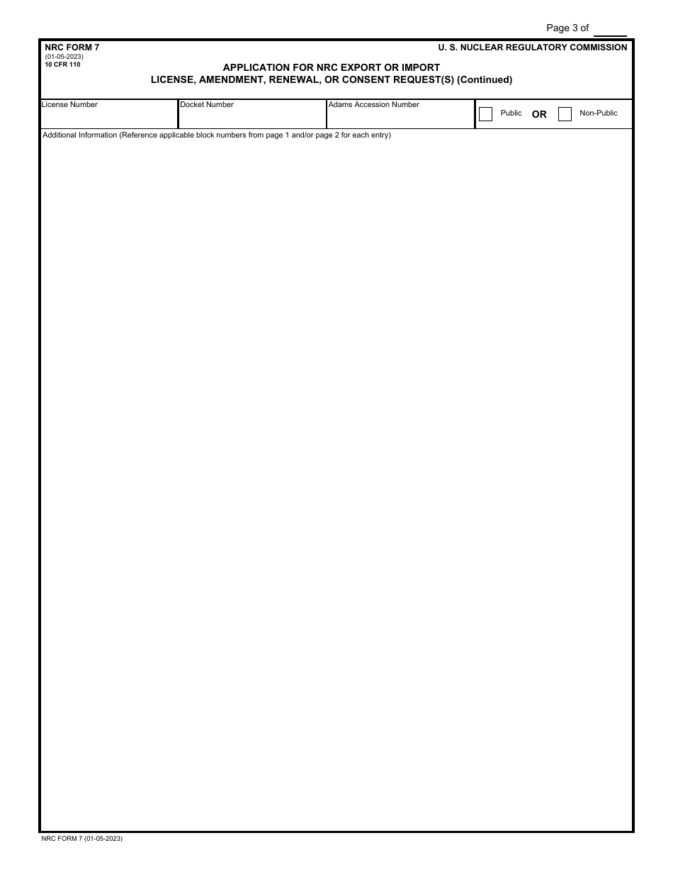 NRC Form 7 Application for NRC Export or Import License, Amendment, Renewal, or Consent Request(S), Page 3
