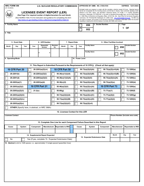 NRC Form 366  Printable Pdf