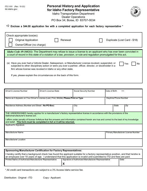 Form ITD3181  Printable Pdf