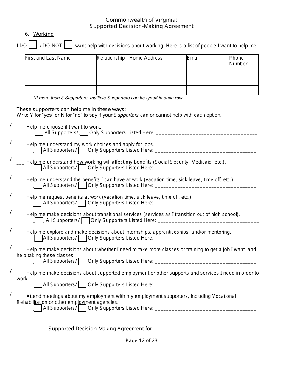 Supported Decision-Making Agreement - Virginia, Page 12