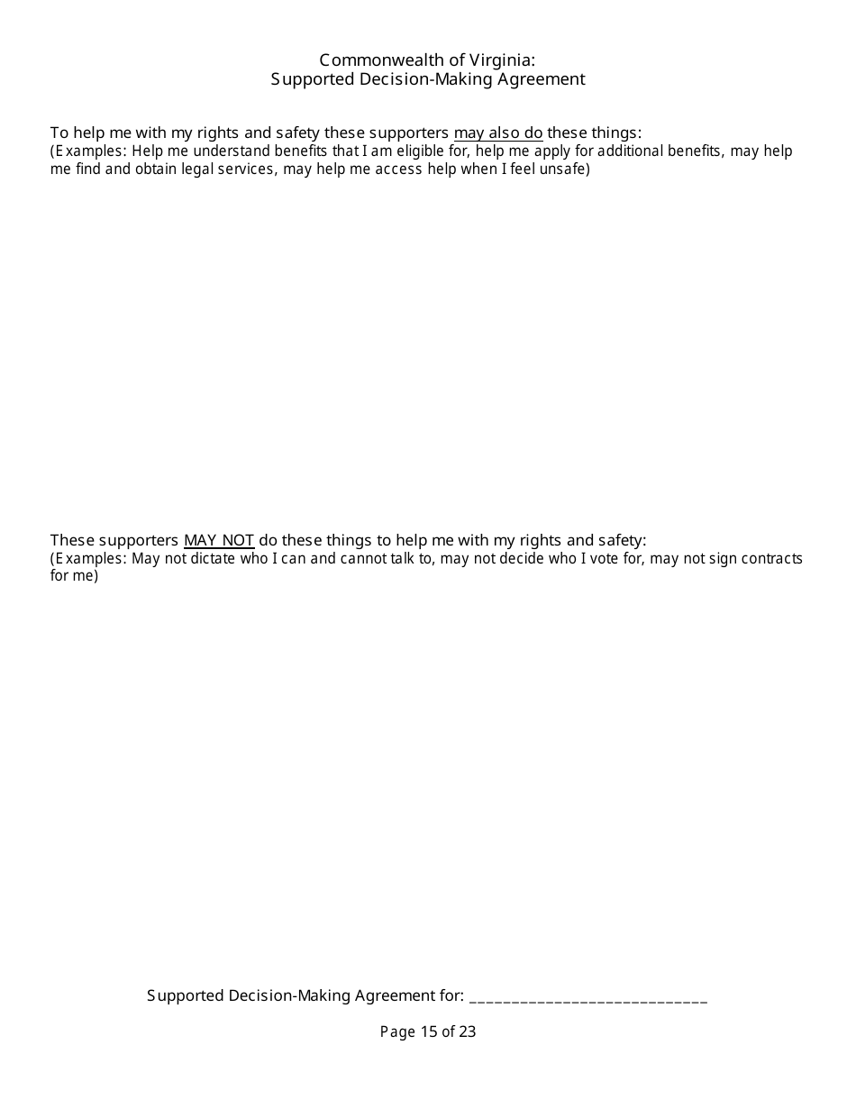 Supported Decision-Making Agreement - Virginia, Page 15