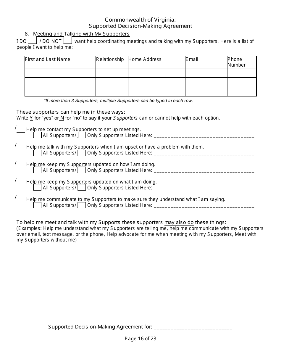 Supported Decision-Making Agreement - Virginia, Page 16