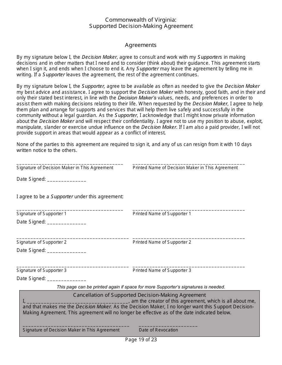 Supported Decision-Making Agreement - Virginia, Page 19