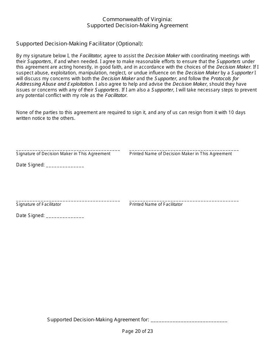 Supported Decision-Making Agreement - Virginia, Page 20