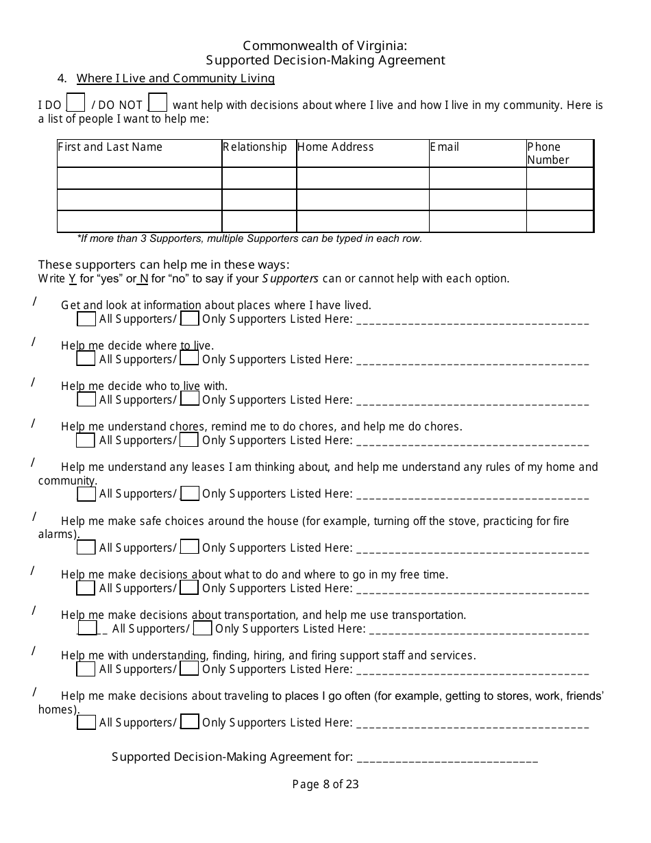 Supported Decision-Making Agreement - Virginia, Page 8