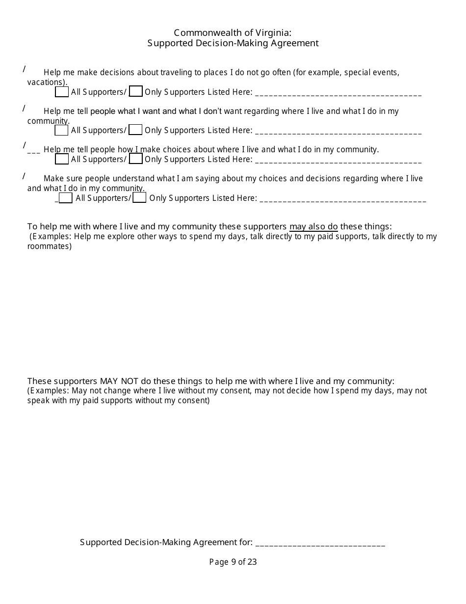 Supported Decision-Making Agreement - Virginia, Page 9