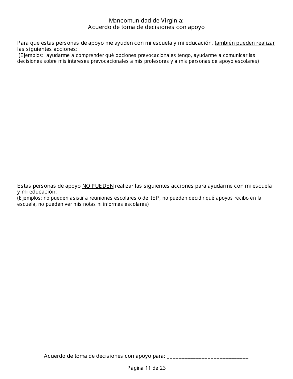 Acuerdo De Toma De Decisiones Con Apoyo - Virginia (Spanish), Page 11
