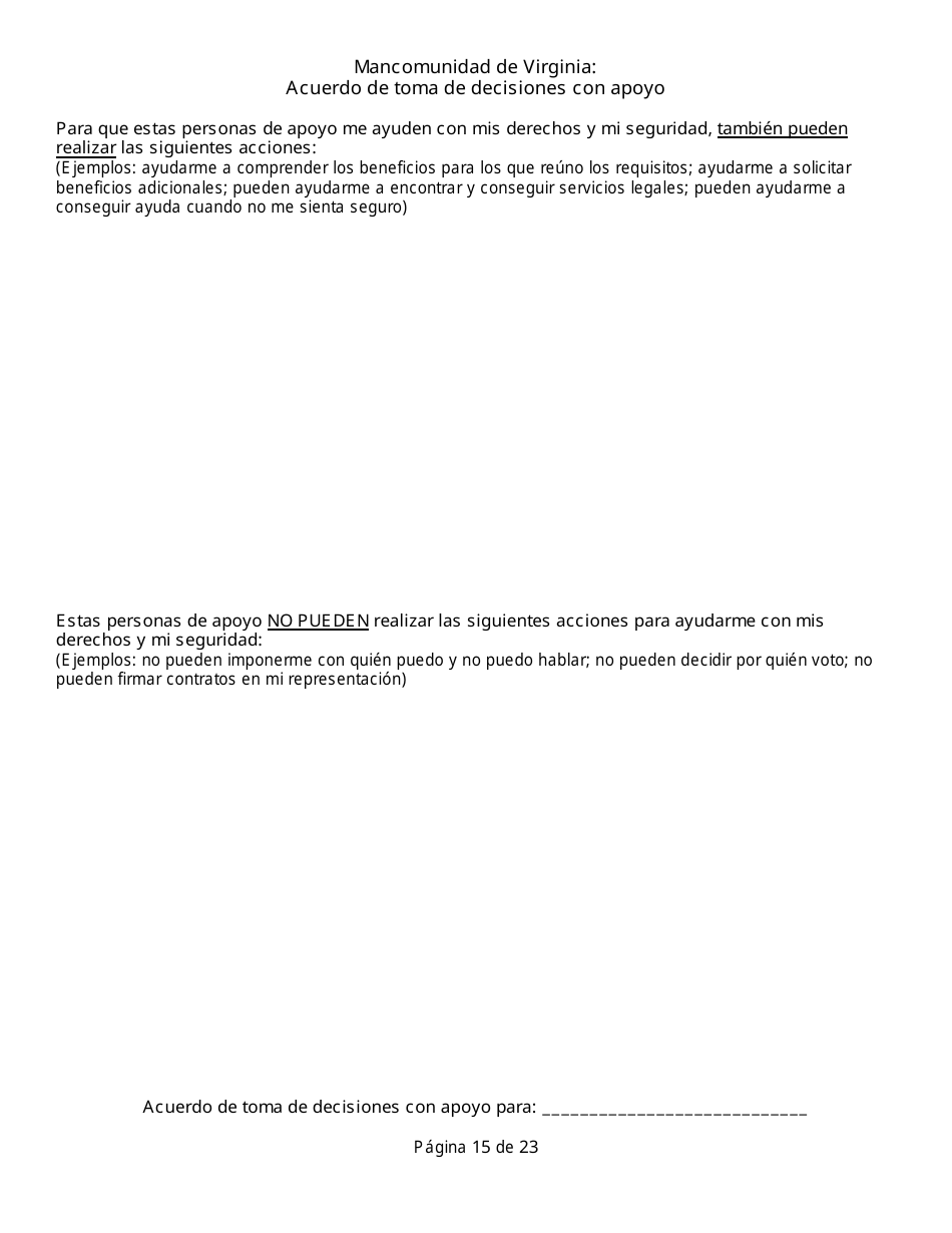 Acuerdo De Toma De Decisiones Con Apoyo - Virginia (Spanish), Page 15