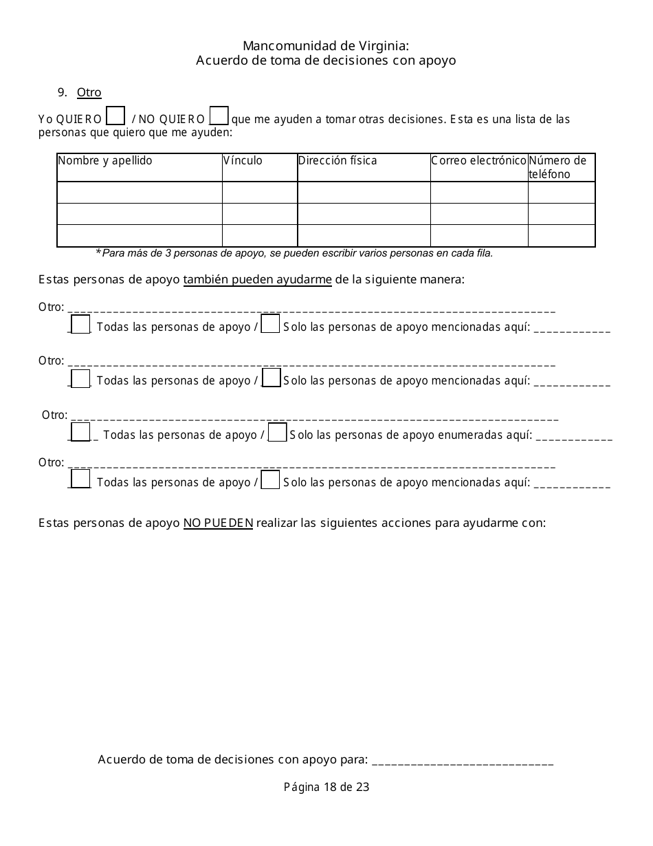 Acuerdo De Toma De Decisiones Con Apoyo - Virginia (Spanish), Page 18