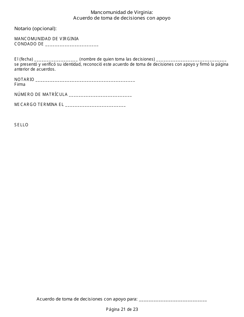 Acuerdo De Toma De Decisiones Con Apoyo - Virginia (Spanish), Page 21
