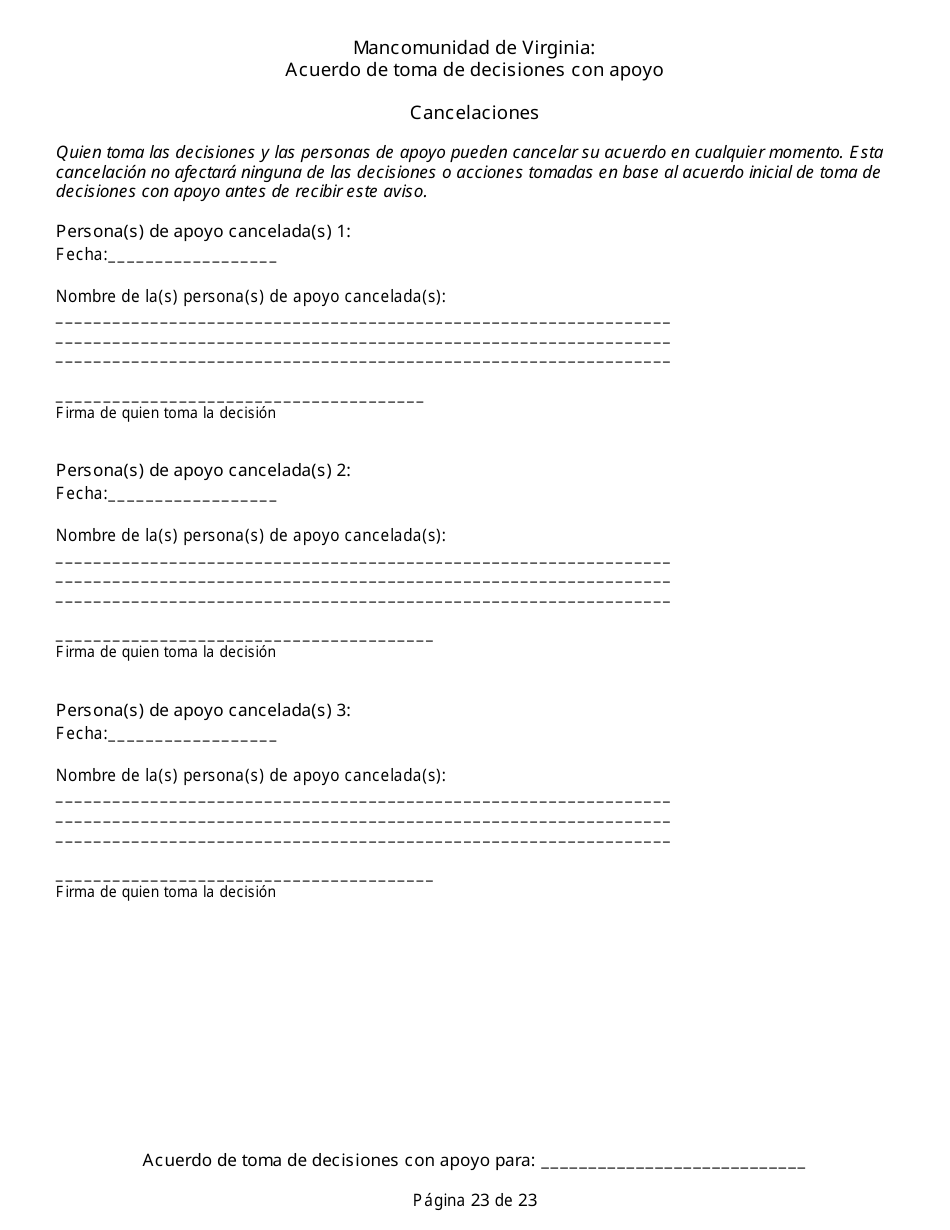 Acuerdo De Toma De Decisiones Con Apoyo - Virginia (Spanish), Page 23