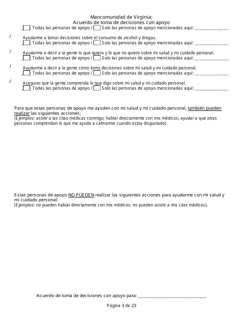 Acuerdo De Toma De Decisiones Con Apoyo - Virginia (Spanish), Page 3