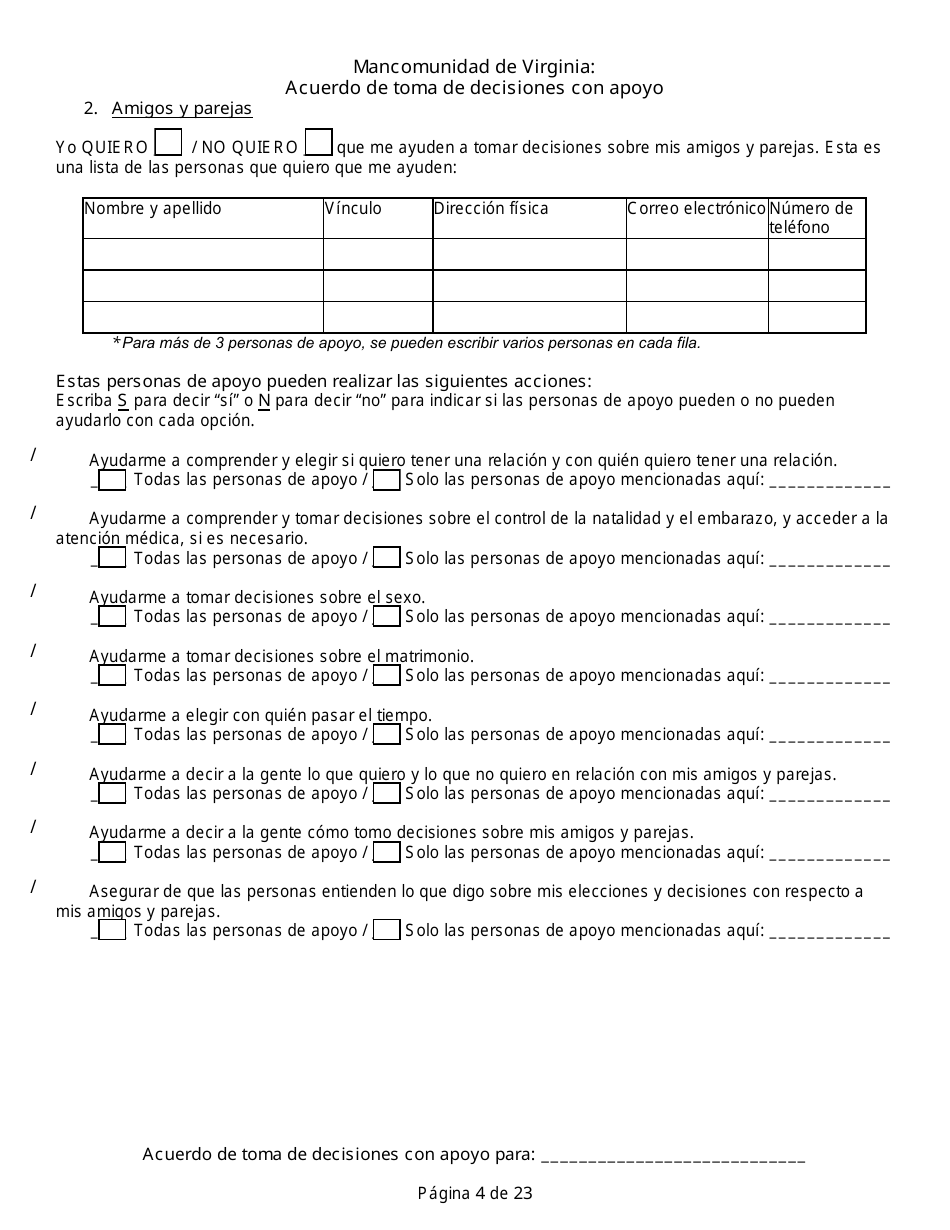 Acuerdo De Toma De Decisiones Con Apoyo - Virginia (Spanish), Page 4