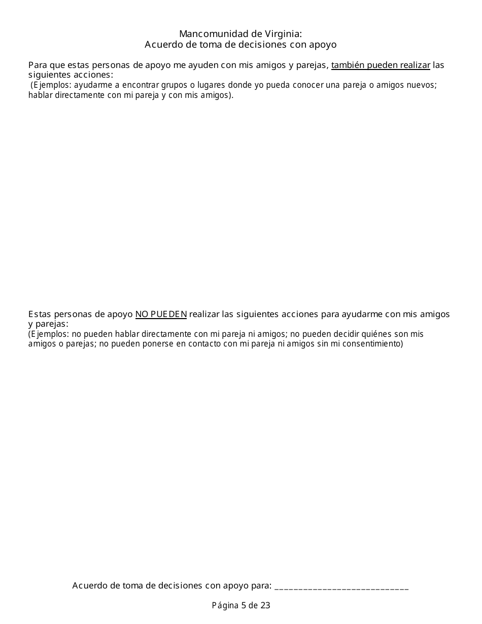 Acuerdo De Toma De Decisiones Con Apoyo - Virginia (Spanish), Page 5